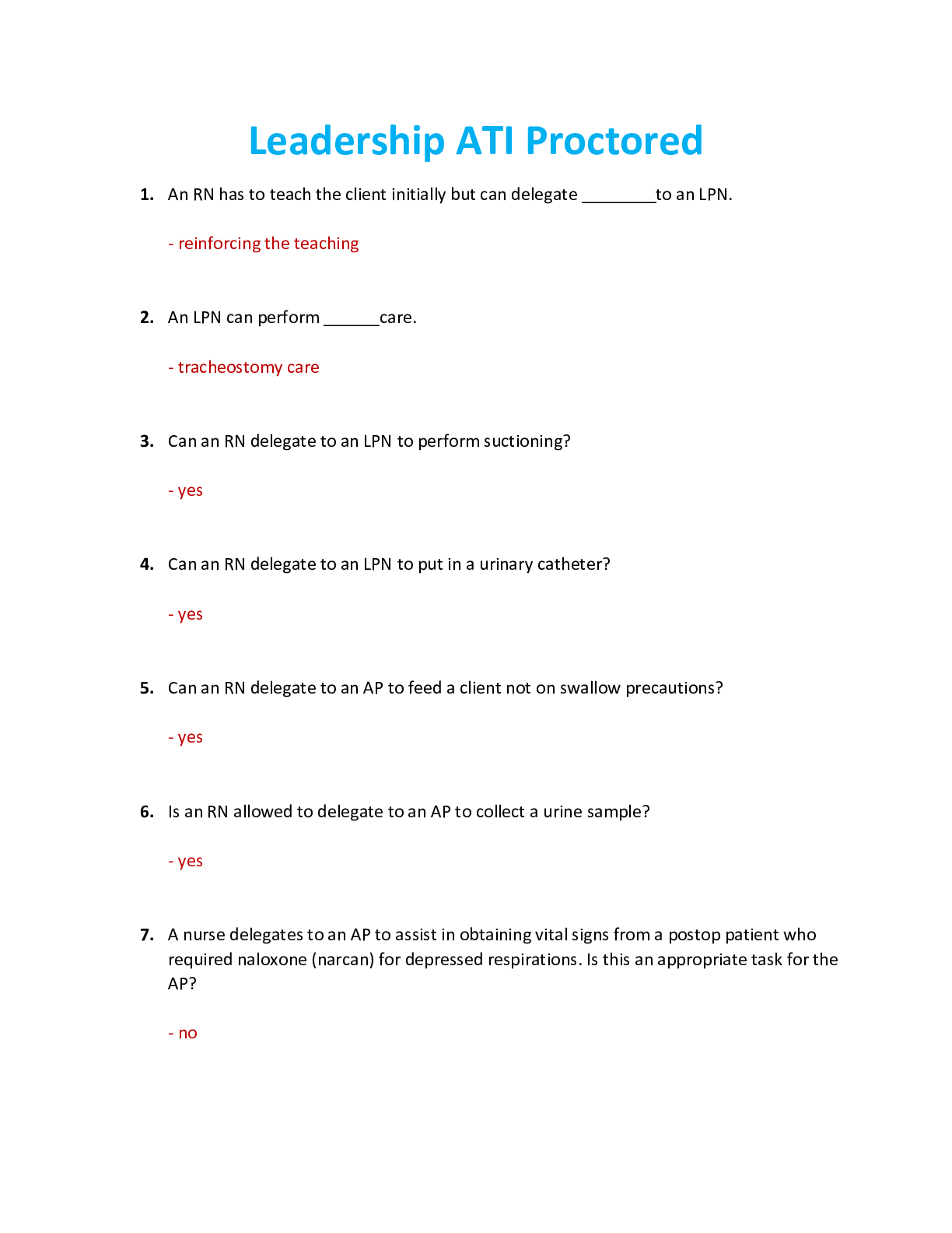 Preview image for ATI Leadership Proctored Exam Review. Latest 2021/2022